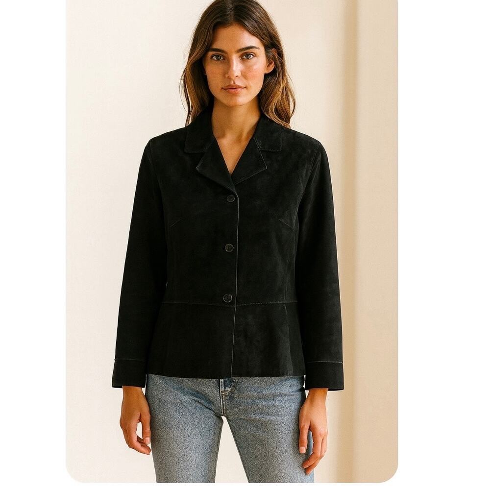 Y2K Black Suede Leather Jacket Oversized French Chic XL